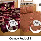Fitted Elastic Polycotton 88x88In Double Bedsheet Purple & Pink Pack of 2
