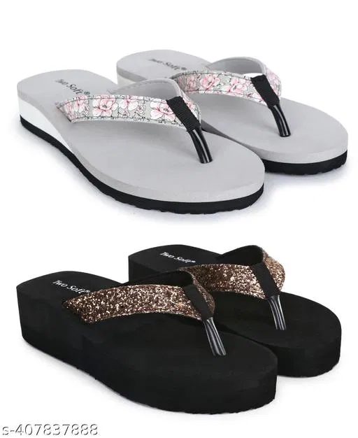 EVA Flip-flops for Women (Black, 8) Pack of 2