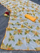 Georgette Printed Saree for Women, Yellow 