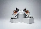 Men's Running Shoes in White, Orange & Grey Pattren 