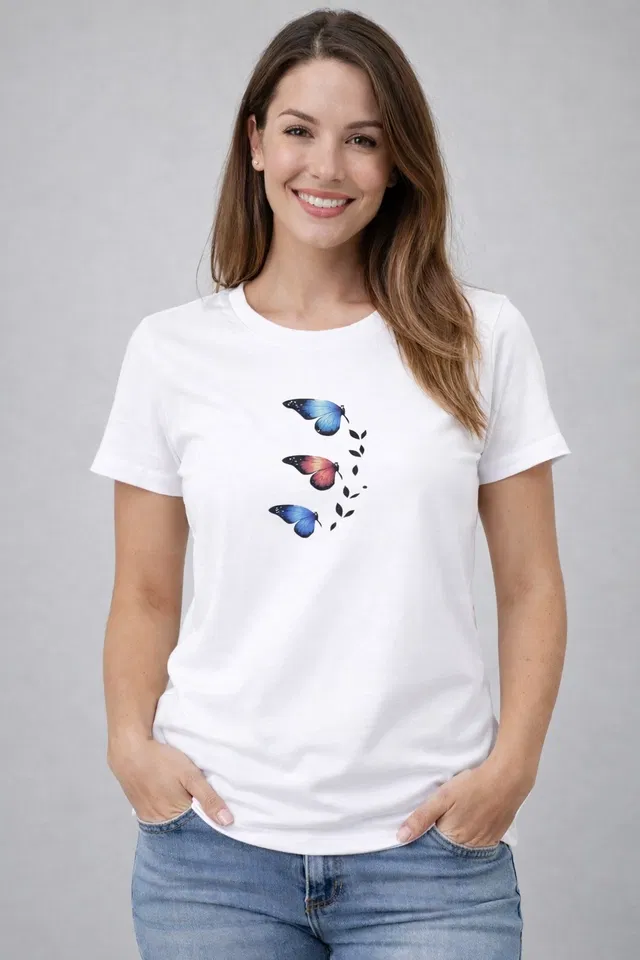 Cotton Blend Printed T-shirt for Men, White (M)