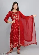 Acrylic Printed Anarkali Kurta Set for Women 