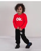 Hosriey Clothing Set for Girls (Red & Black, 1-2 Years)