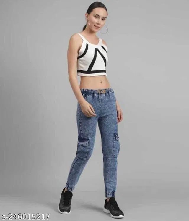 Denim Cargo Jeans for Girls (Blue, 13-14 Years)
