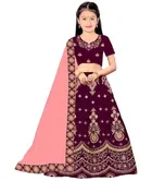 Satin Embroidered Lehenga with Choli & Dupatta for Girls 