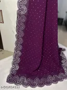 Chiffon Embroidered Saree For Women, Purple