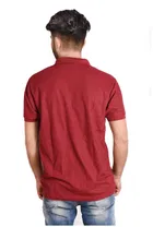 Poly Cotton Solid Polo Neck T-Shirt for Men, Maroon 