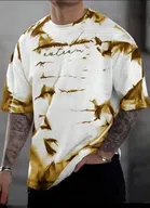 Round Neck Printed Oversized T-Shirt for Men (White & Brown, M)