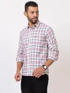 Cotton Blend Checkered Shirt for Men, White 
