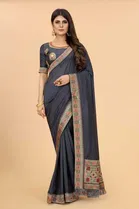 SVB Vichitra Silk Women Jacquard Saree With Un-Stitched Blouse 