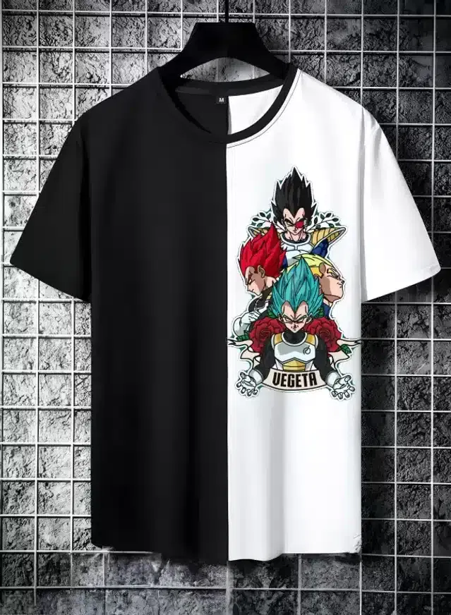 Half Sleeves T-Shirt for Men (Black & White, L)