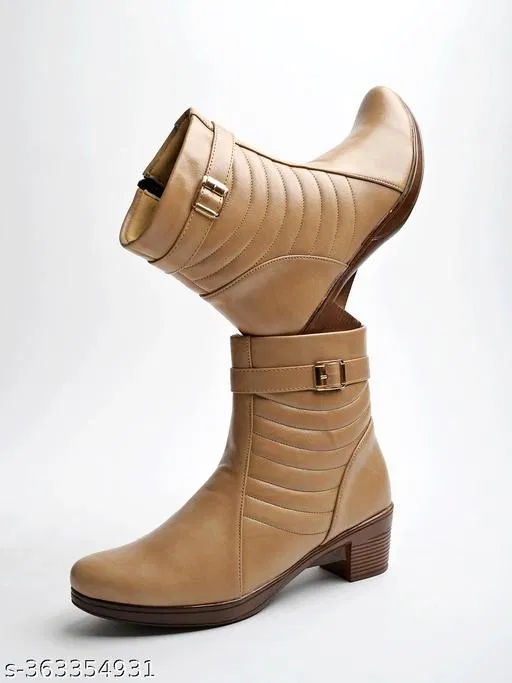 Shoetopia Solid Synthetic Boots Cream (IND-3)