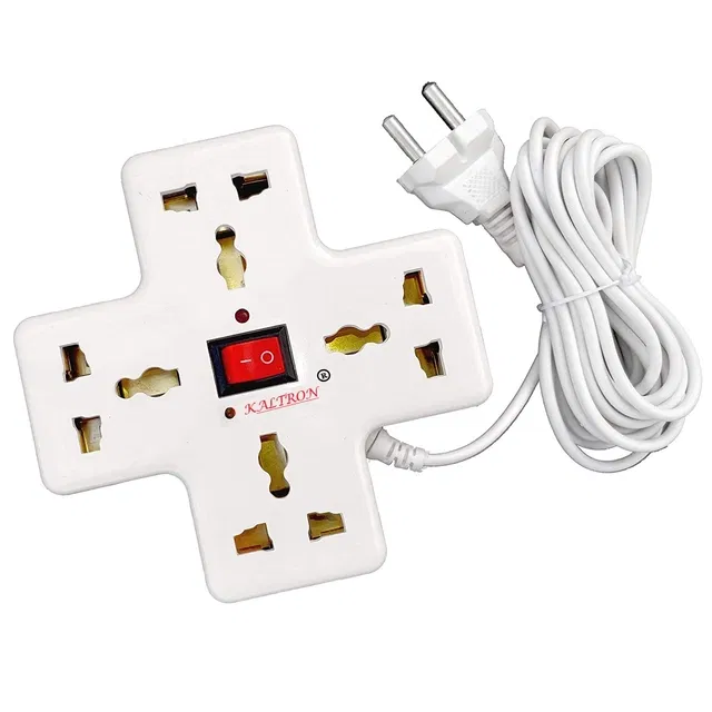 Kaltron 4+1 Extension Borad (Wire Length- 2 Meters) (White)