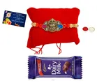Metal Rakhi with Greeting card, Roli & Chocolate 