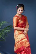 Silk Woven Design Saree for Women, Red 