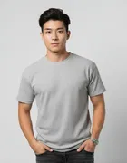 Polyester Round Neck T-shirt for Men, Grey 
