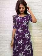 Organza Printed Kurti for Women (Wine, S )