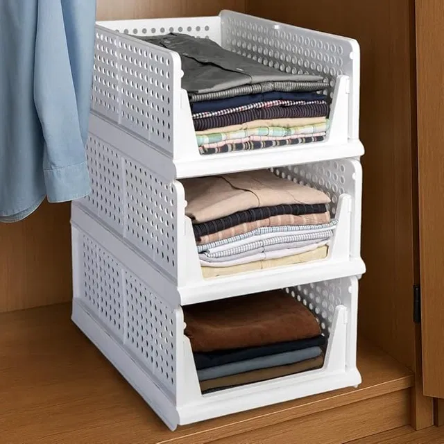 Stackable & Foldable Multipurpose Organiser With Basket (Pack Of 4) (Assorted)