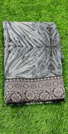 Georgette Solid Saree for Women, Grey & Black 