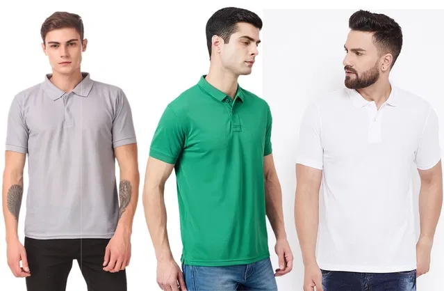 Polo T-shirts for Men, Pack of 3 (Multicolor, XL)
