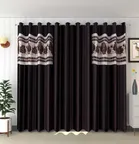 Polyester Curtains for Door (Brown, 7 Feet) (Pack of 3)