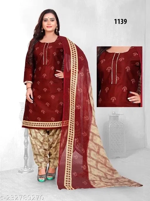 Cotton Printed Salwar Suit for Women (Multicolor, XL)