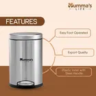 मम्माज़ लाइफ़ 5 L डस्टबिन स्नानघर के लिए लिड के साथ – स्टेनलेस स्टील सिल्वर पेडल बिन प्लास्टिक इनर बकेट और लिड के साथ | गोल गार्बेज बिन, ट्रैश कैन, स्टील डस्टबिन घर, रसोई, कार्यालय के लिए – 7x11 इंच