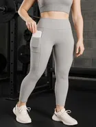 Polyester Sports Leggings for Women (Grey, M)