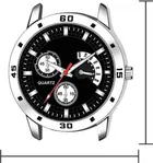 Silver Dial Chronograph Watch with PU Strap for Men, Black