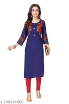 Rayon Slub Embroidered Kurti for Women 