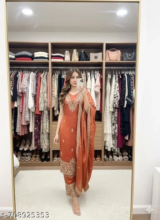 Bandhani Printed Jaipuri Designs Georgette Kurti Set for Women (Orange, Un Stitched)