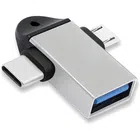 Metal USB to Type C & B 2-in-1 OTG Adapter (Silver & Black)