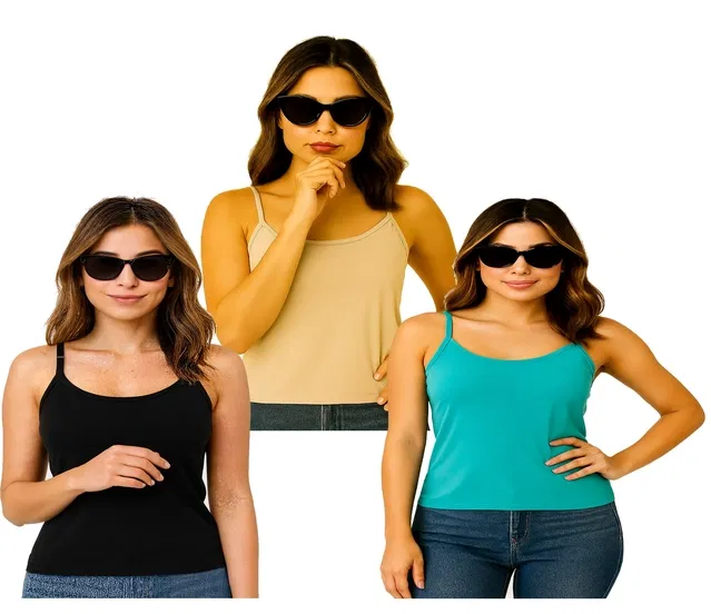 Cotton Solid Camisole for Women, Multicolour, Pack of 3 (M)