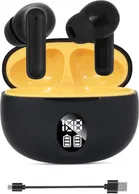 PODS TWS Earbuds with Battery Display (BLack+Yellow) (Pack of 1)