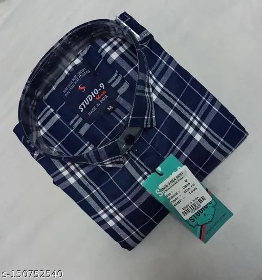 Cotton Blend Checked Shirt for Men, Blue (S) Pack of 1