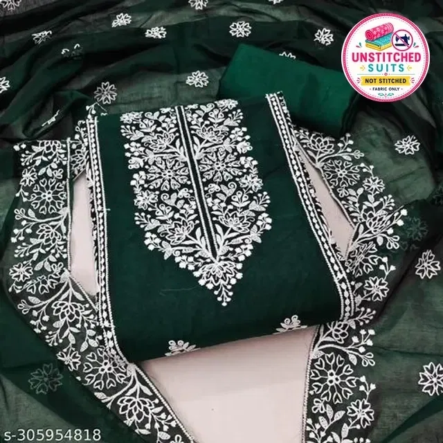 Embroidered Unstitched Suit for Women (Bottle Green, 2.25 m)