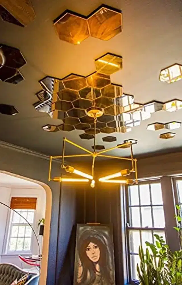 Acrylic Hexagon Shaped Wall Mirror Stickers (Gold, Pack of 48)