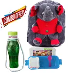 Combo of Fabric School Bag, Water Bottle with Lunch Box for Kids 