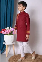 Cotton Printed Kurta with Payjama for Boys, Maroon & White 