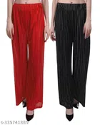 Polyester Palazzos for Women (Red & Black, 28) (Pack of 2)