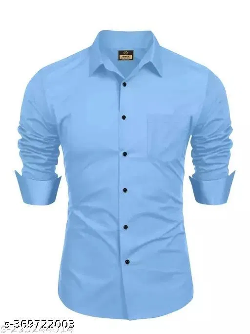 Solid Cotton Shirt Fabric for Men (Blue, M)
