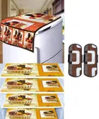 Knit Printed Fridge 4 Pcs Mat with 2 Pcs Handle & Top Cover 