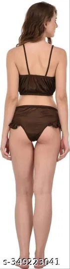 Satin Solid Babydoll for Women, Brown 