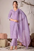 Cotton Printed Kurta with Pant & Dupatta for Women 