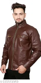 Synthetic Leather Full Sleeves Solid Jacket for Men (Dark Brown, M)