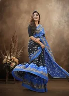 Art Silk Printed Saree for Women, Blue 