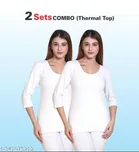 Woolen Thermal Top for Women (White, M) (Pack of 2)