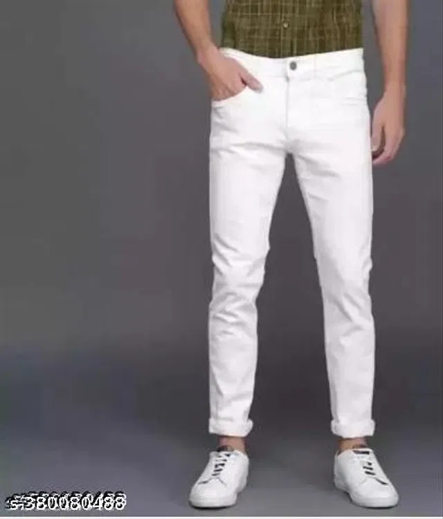Denim Slim Fit Jeans for Men (White, 30)