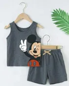 Hosiery Printed Clothing Set for Kids (Dark Grey, 0-3 Months)