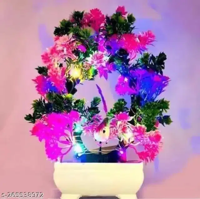 Artificial Bonsai Plant with Pot & Light (Pink, 23.5 cm)